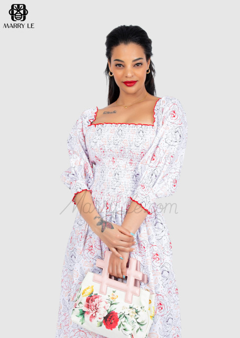 LOVELY FLORAL SHIRRED DRESS FOR WOMEN - MD253