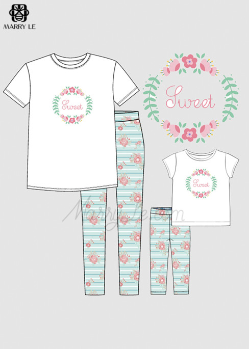 FLORAL EMBROIDERED MOMMY AND GIRL MATCHING OUTFIT - MD188