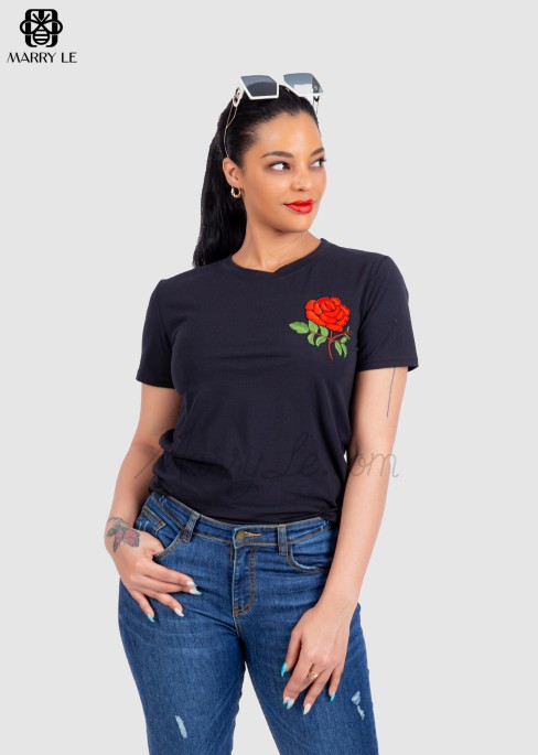 ROSE EMBROIDERED T-SHIRT FOR WOMEN - MD126