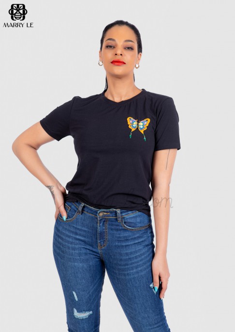 BUTTERFLY EMBROIDERED T-SHIRT FOR WOMEN - MD125