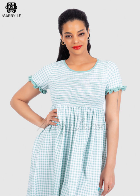DAILY RELAXED FIT SMOCKED LOUNGE DRESS WITH RUFFLE- MD29