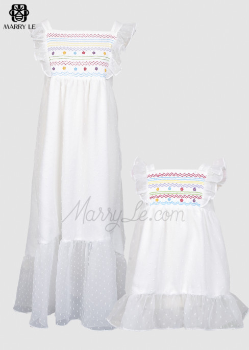 COLORFUL GEOMETRIC  HAND EMBROIDERY MOMMY & ME DRESS – MD544